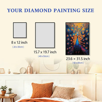 Glorious Peacock Diamond Painting Size Guide - FEELOOK Art