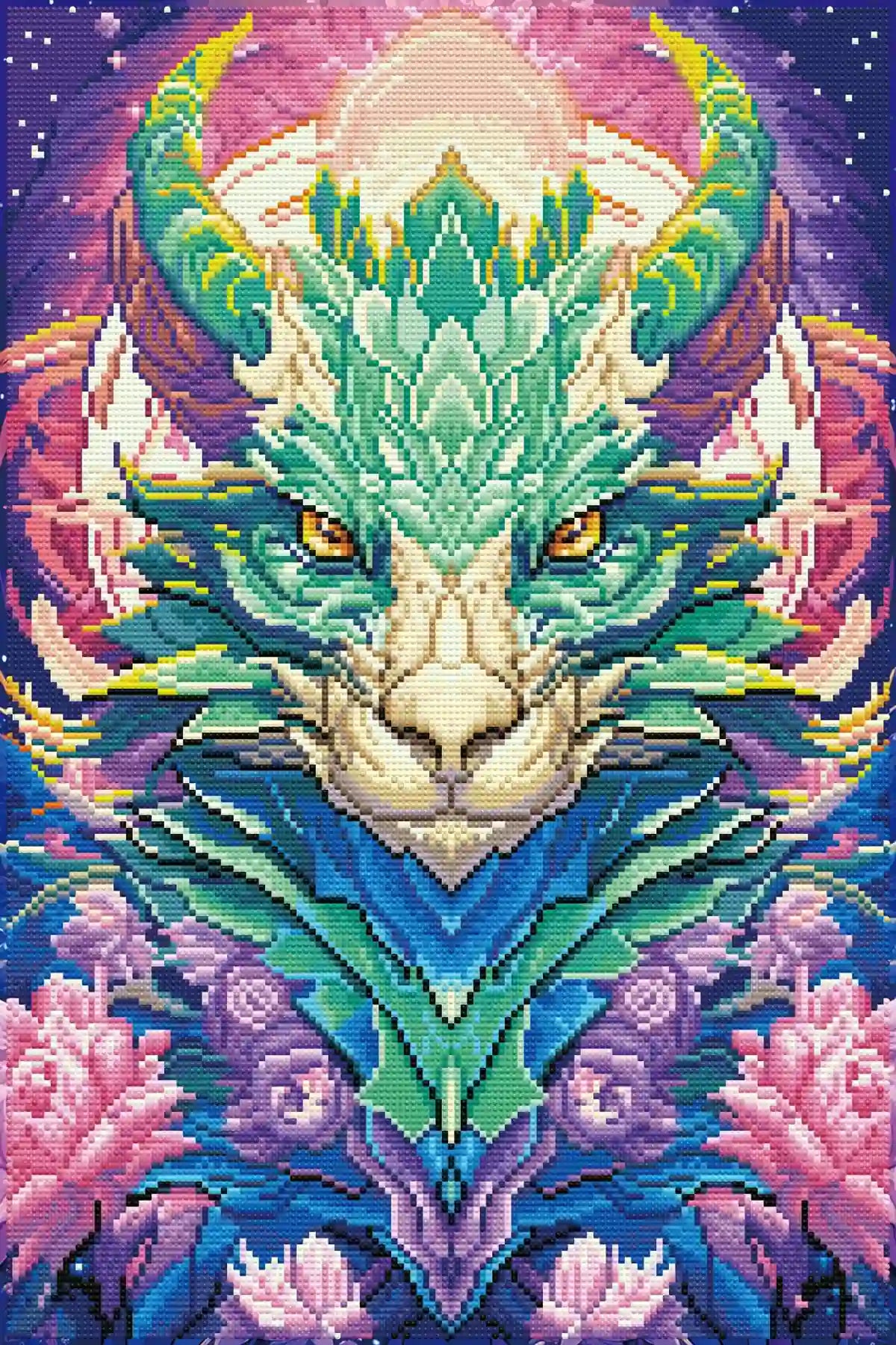 Completed Green Dragon diamond painting showcasing detailed scales and full drill sparkle effect for creative hobby. -FEELOOK Art