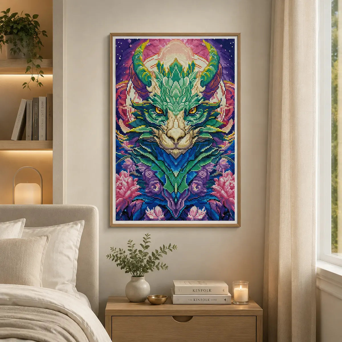 Mystical dragon artwork displayed in rustic living room, perfect for exploring diamond painting as a creative hobby. - FEELOOK Art