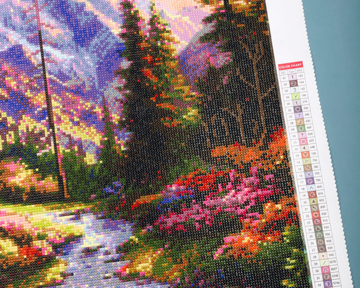 Detailed view of Halcyon Morning diamond painting, highlighting the sparkling diamonds that capture the serenity of the scene.