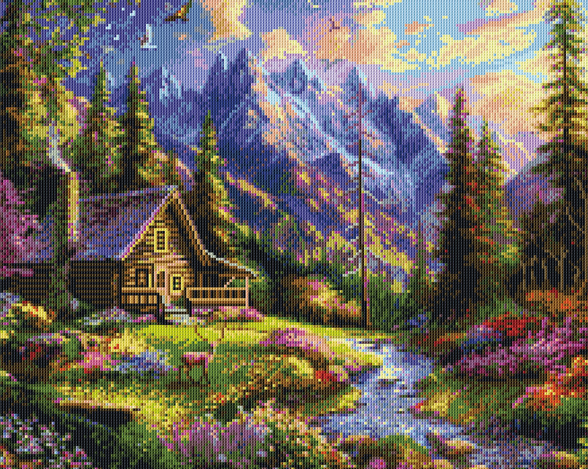 Rendered view of Halcyon Morning diamond painting, depicting a serene morning landscape with gentle sunlight.