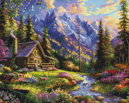 Rendered view of Halcyon Morning diamond painting, depicting a serene morning landscape with gentle sunlight.