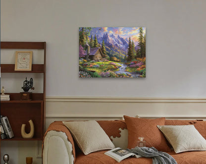 Halcyon Morning diamond painting displayed on the wall, bringing a tranquil and serene morning vibe to your decor.
