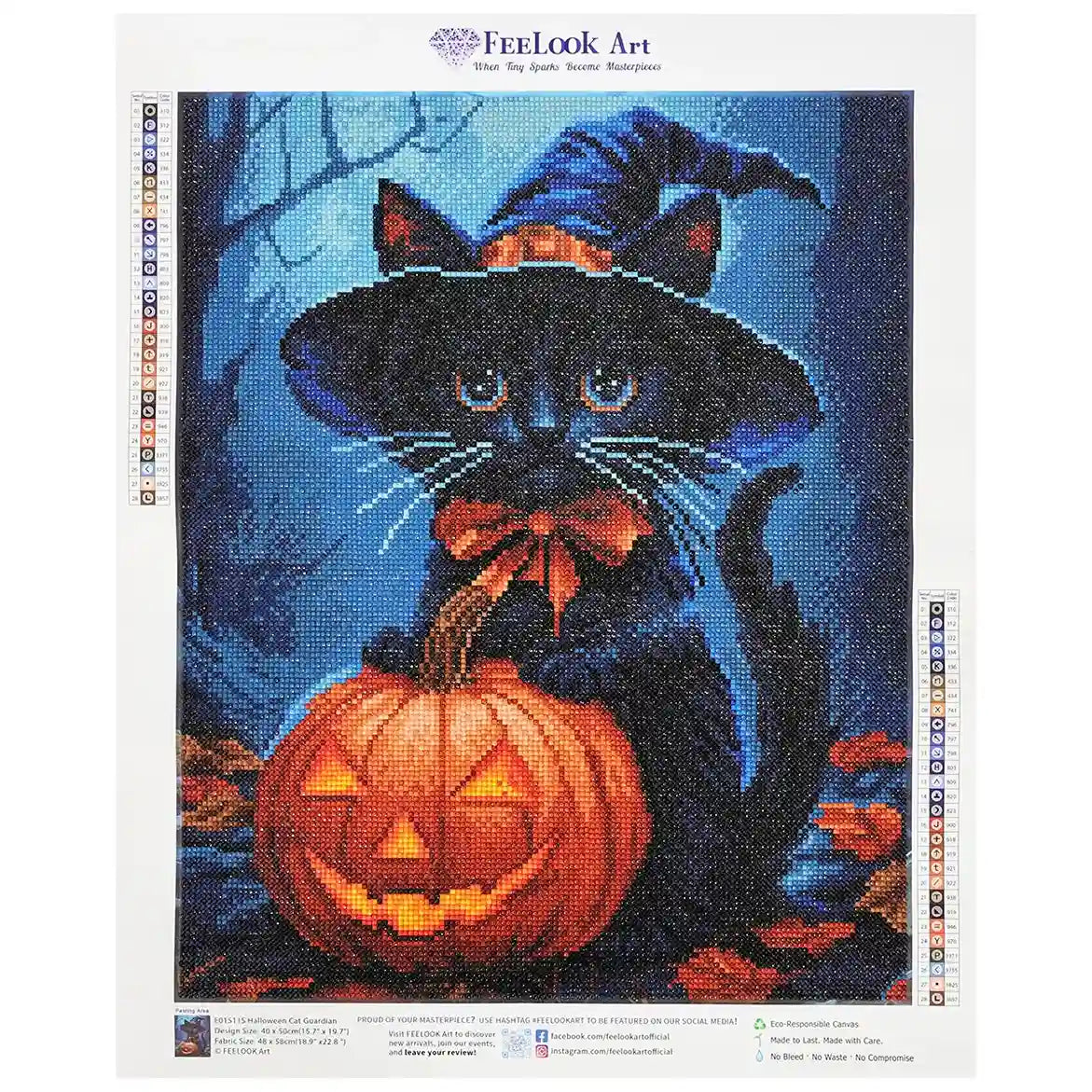 Halloween Cat Guardian diamond painting with black cat guardian and spooky Halloween decorations - FEELOOK Art