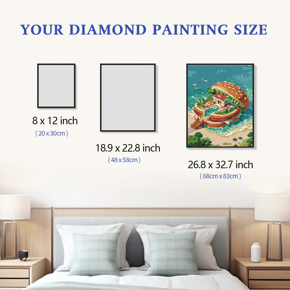 Harburger diamond painting size comparison chart, standard and custom size reference for DIY craft - FEELOOK Art