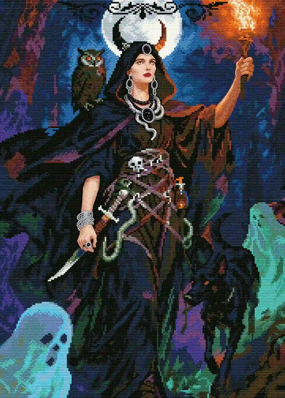 Hecate diamond painting finished canvas showing detailed diamond texture and dramatic color contrast - FEELOOK Art