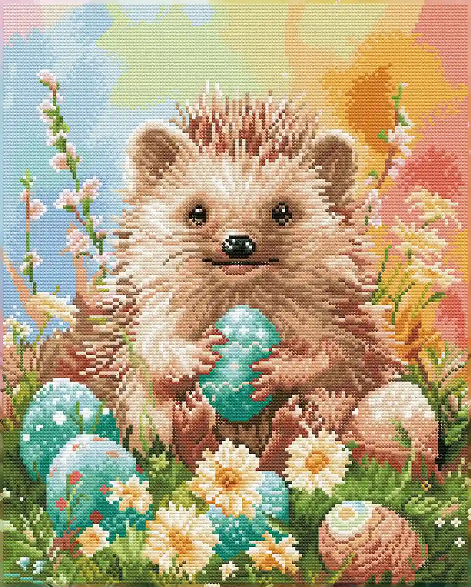 Hedgehog Easter diamond painting finished sparkling effect close-up - FEELOOK Art