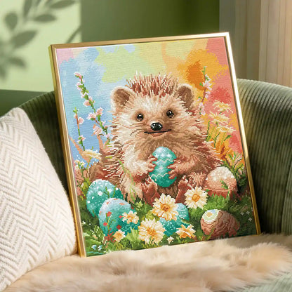 Hedgehog Easter diamond painting as living room wall decor - FEELOOK Art
