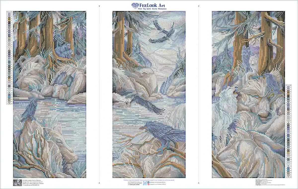Finished Hidden Spirit of Nature diamond art with shimmering river details, mystical forest, and birds in flight – FEELOOK Art