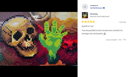 Customer photo review of Dark Fairy Tale Candy House diamond painting with vibrant colors - FEELOOK Art