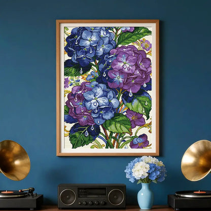 Hydrangea Jewel 5D diamond painting in bedroom: creates fresh, dewy atmosphere - FEELOOK Art