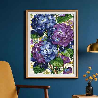 Hydrangea Jewel 5D diamond painting in living room: adds vibrant floral charm to decor - FEELOOK Art