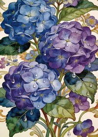 Main image of Hydrangea Jewel 5D diamond painting: blue-purple hydrangeas with dewdrops & lush foliage - FEELOOK Art