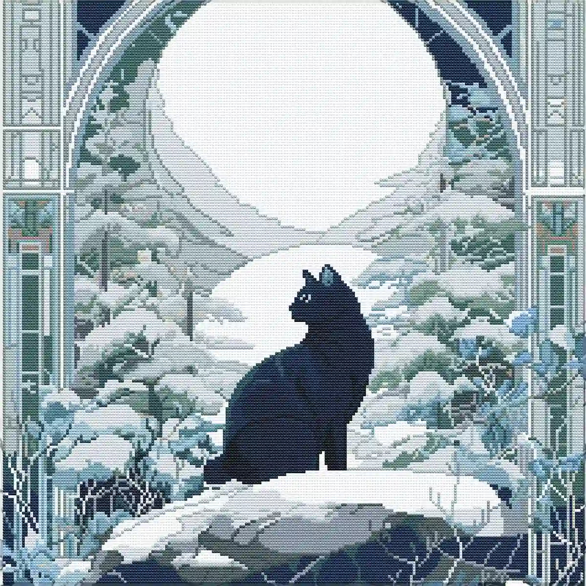 Finished Ink Cat Diamond Painting with Sparkling Dills - FEELOOK Art