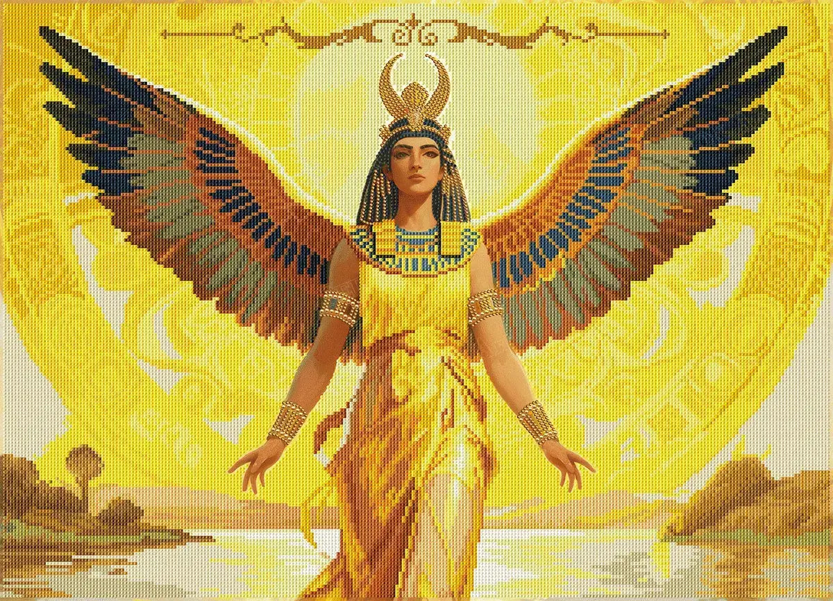 Finished Isis diamond art with radiant goddess wings and sparkling details – FEELOOK Art