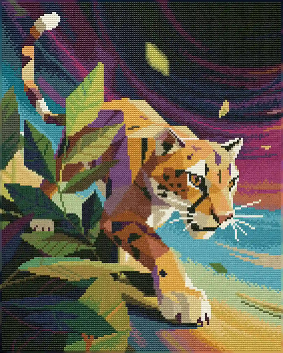 Jungle Jaguar finished diamond painting, sparkling geometric jaguar artwork, completed DIY diamond art display - FEELOOK Art