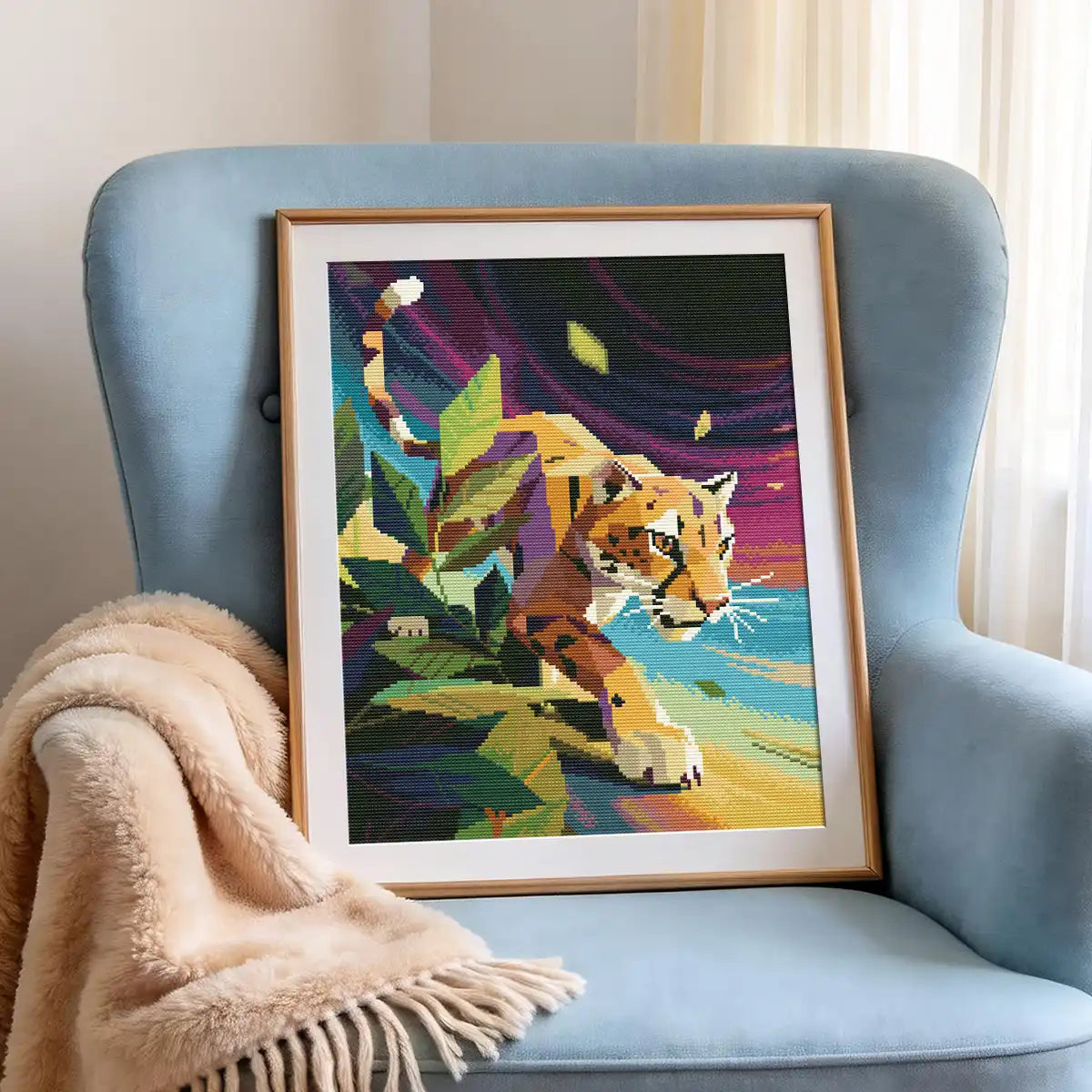 Jungle Jaguar diamond painting gift idea, sparkling wild cat artwork for animal lovers, DIY craft gift - FEELOOK Art