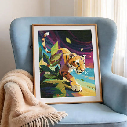 Jungle Jaguar diamond painting gift idea, sparkling wild cat artwork for animal lovers, DIY craft gift - FEELOOK Art