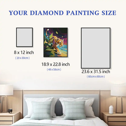 Jungle Jaguar diamond painting size options chart, DIY craft size reference for home decor - FEELOOK Art