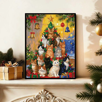 Kitten Christmas Tree diamond painting bringing playful and joyful Christmas charm to seasonal home décor – FEELOOK Art