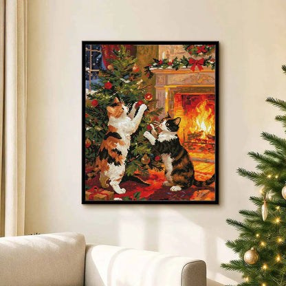 Kitten Party diamond painting bringing Christmas coziness and adorable kitten charm to home décor – FEELOOK Art