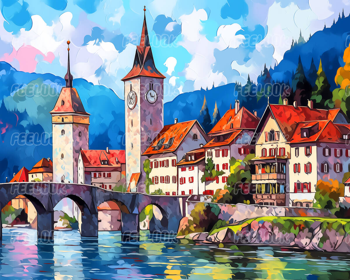 Landscape Art diamond painting kit featuring a beautiful natural scene with vibrant colors and serene landscapes.