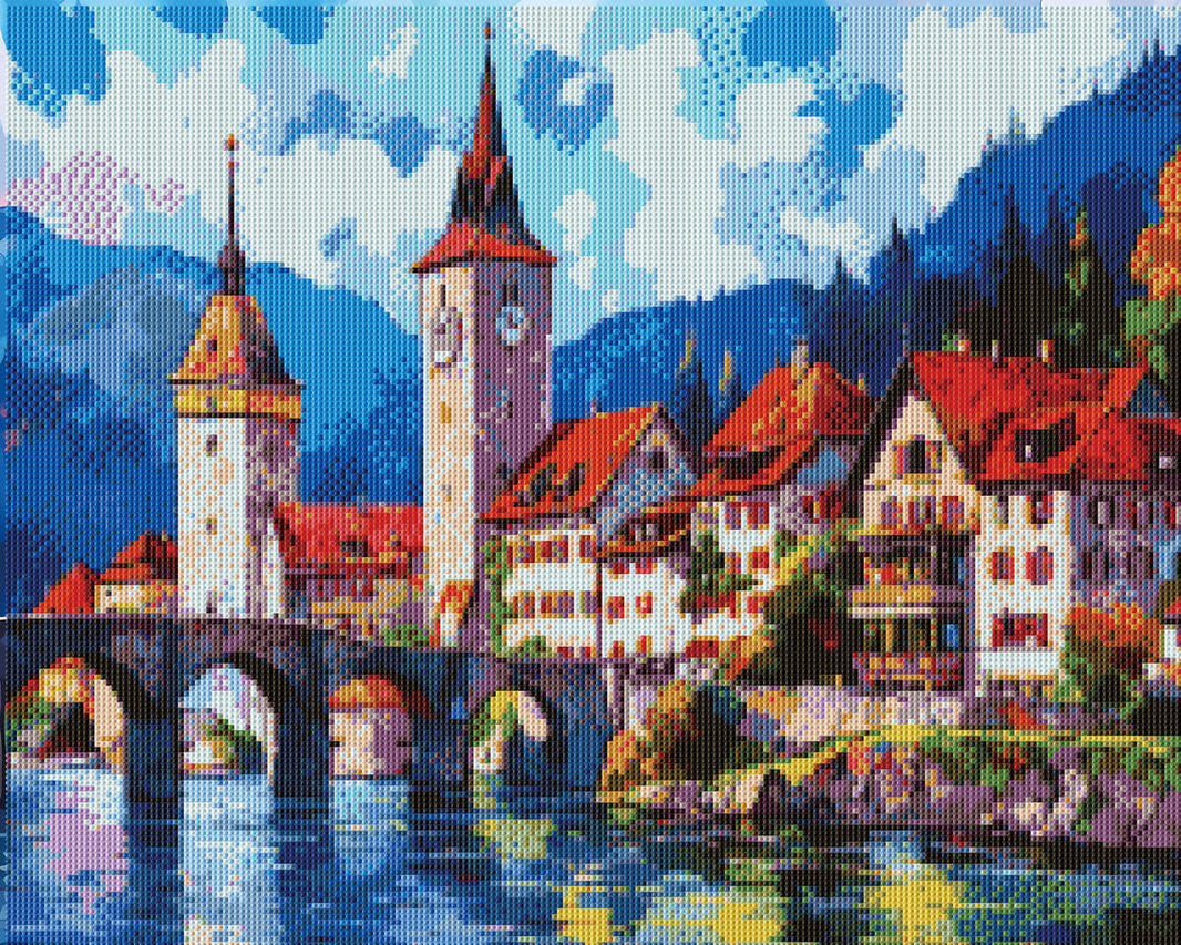 Rendered view of Landscape Art diamond painting, showcasing a detailed natural scenery with mountains and trees.