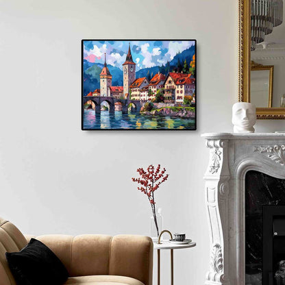 Landscape Art diamond painting displayed on the wall, bringing the beauty of nature into your living space.