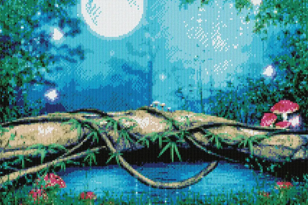 Digital render of the Forest Moonlight diamond painting design with full drill coverage