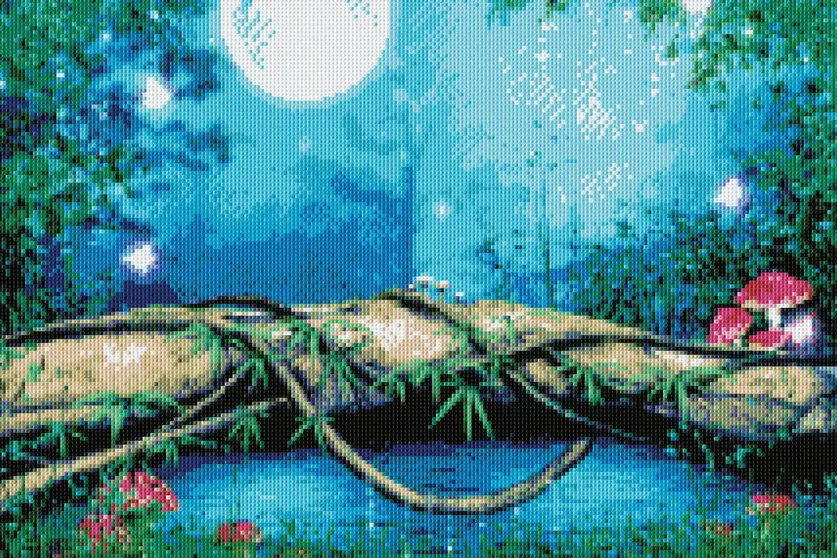 Digital render of the Forest Moonlight diamond painting design with full drill coverage