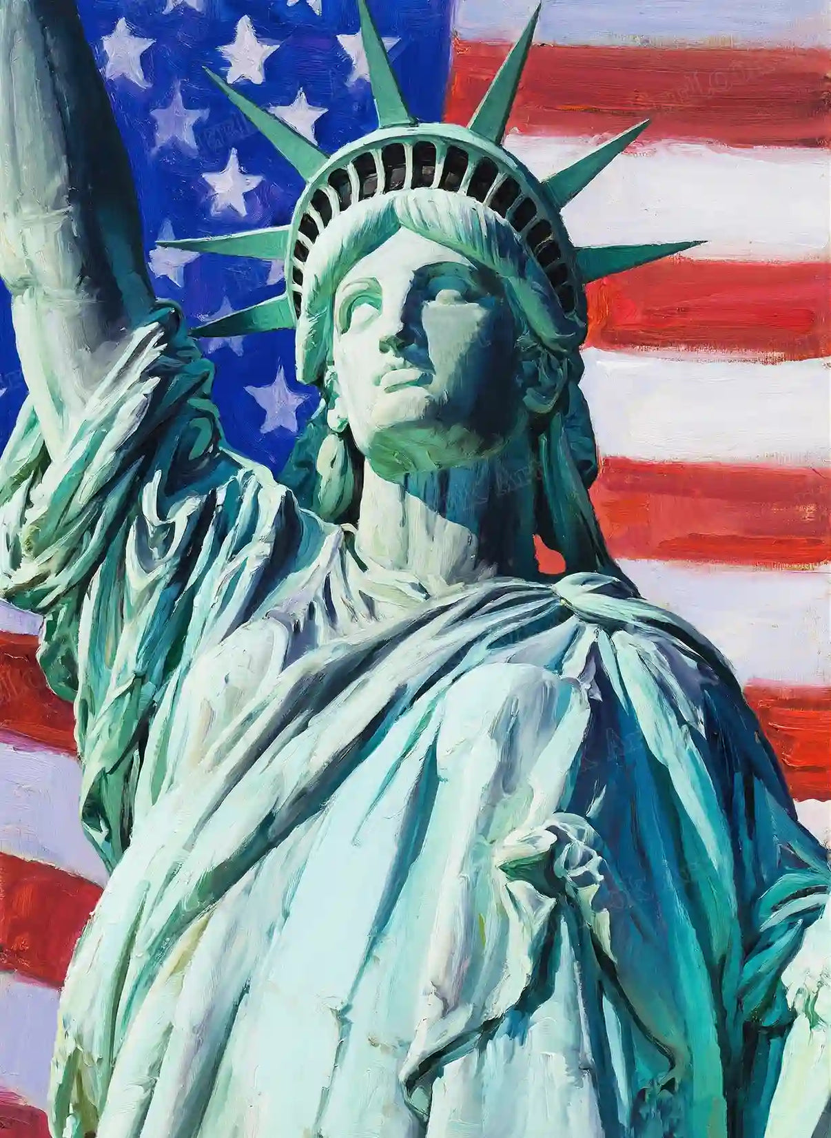 Liberty Lights diamond painting featuring the Statue of Liberty with the American flag in the background – FEELOOK Art