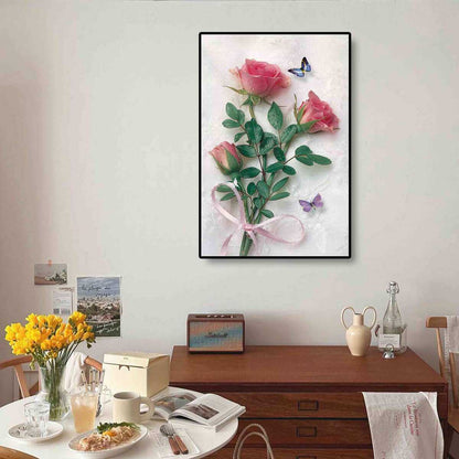 Love Rose diamond painting kit on wall, enhancing your room with colorful Diamond painting wall art and Diamond painting accessories.
