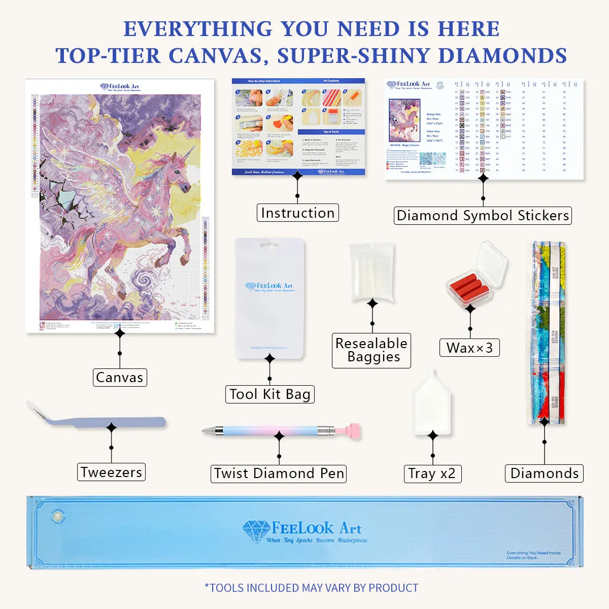 Complete diamond painting set featuring premium canvas, sparkling drills, and tools - FEELOOK Art