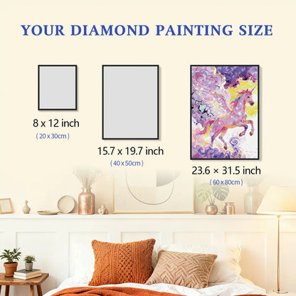Comprehensive size comparison chart for various magic unicorn canvas dimensions - FEELOOK Art