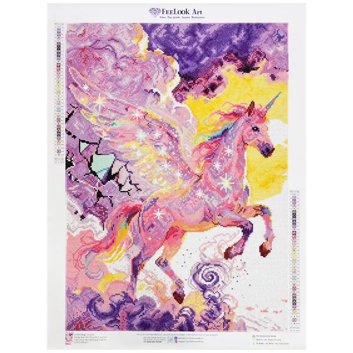 Closeup of Magic Unicorn diamond painting showing sparkling diamond drills and detailed design - FEELOOK Art