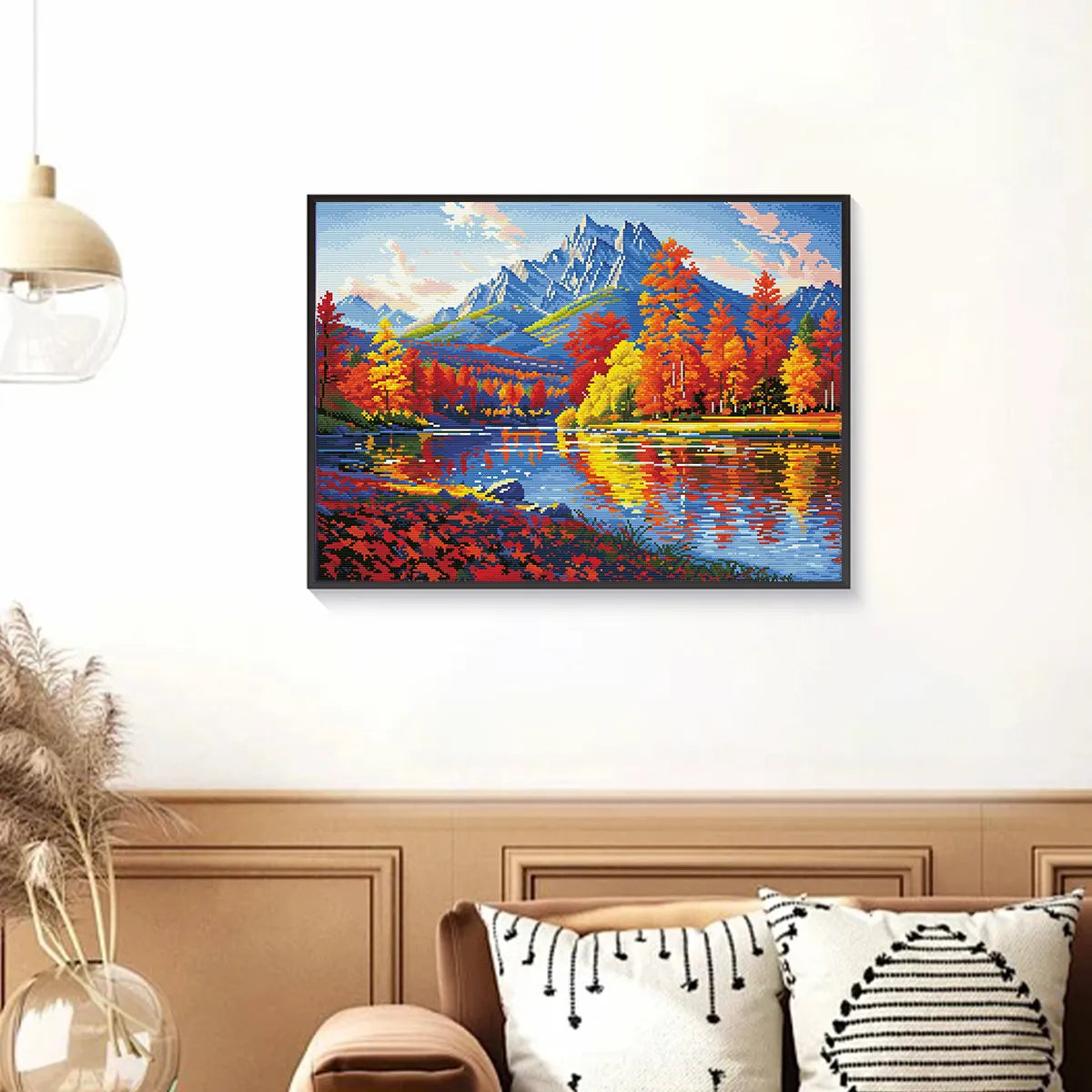 Scenic Maple Autumn diamond art hung on the wall, filling the space with Canadian fall vibes – FEELOOK Art