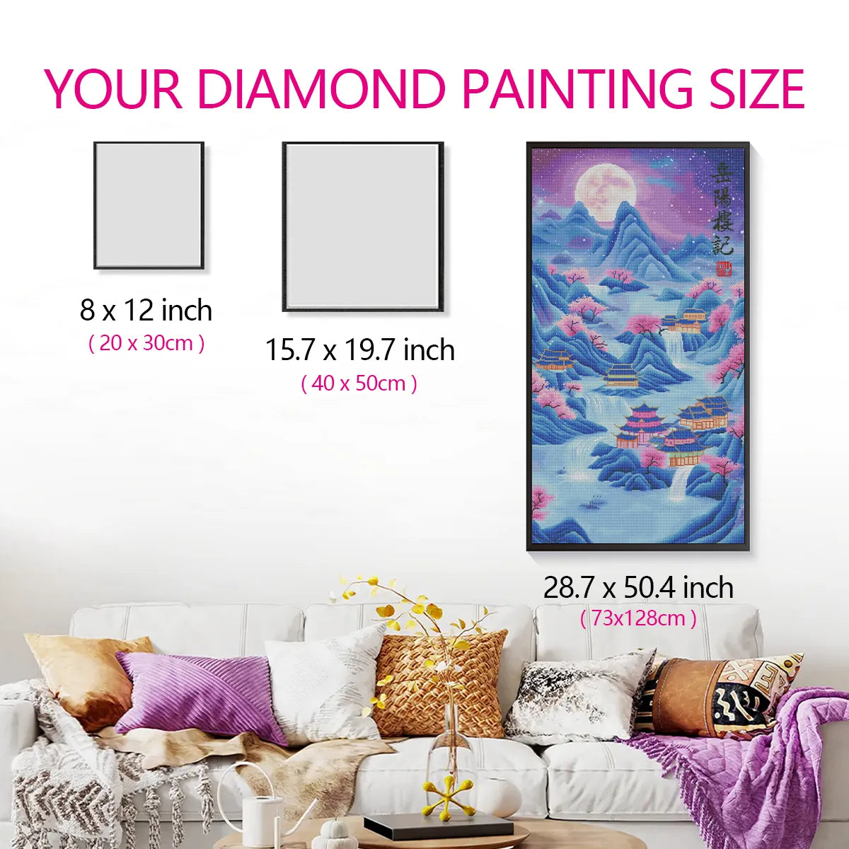 Size reference of Memories of Yueyang Tower diamond painting with hand for scale – FEELOOK Art