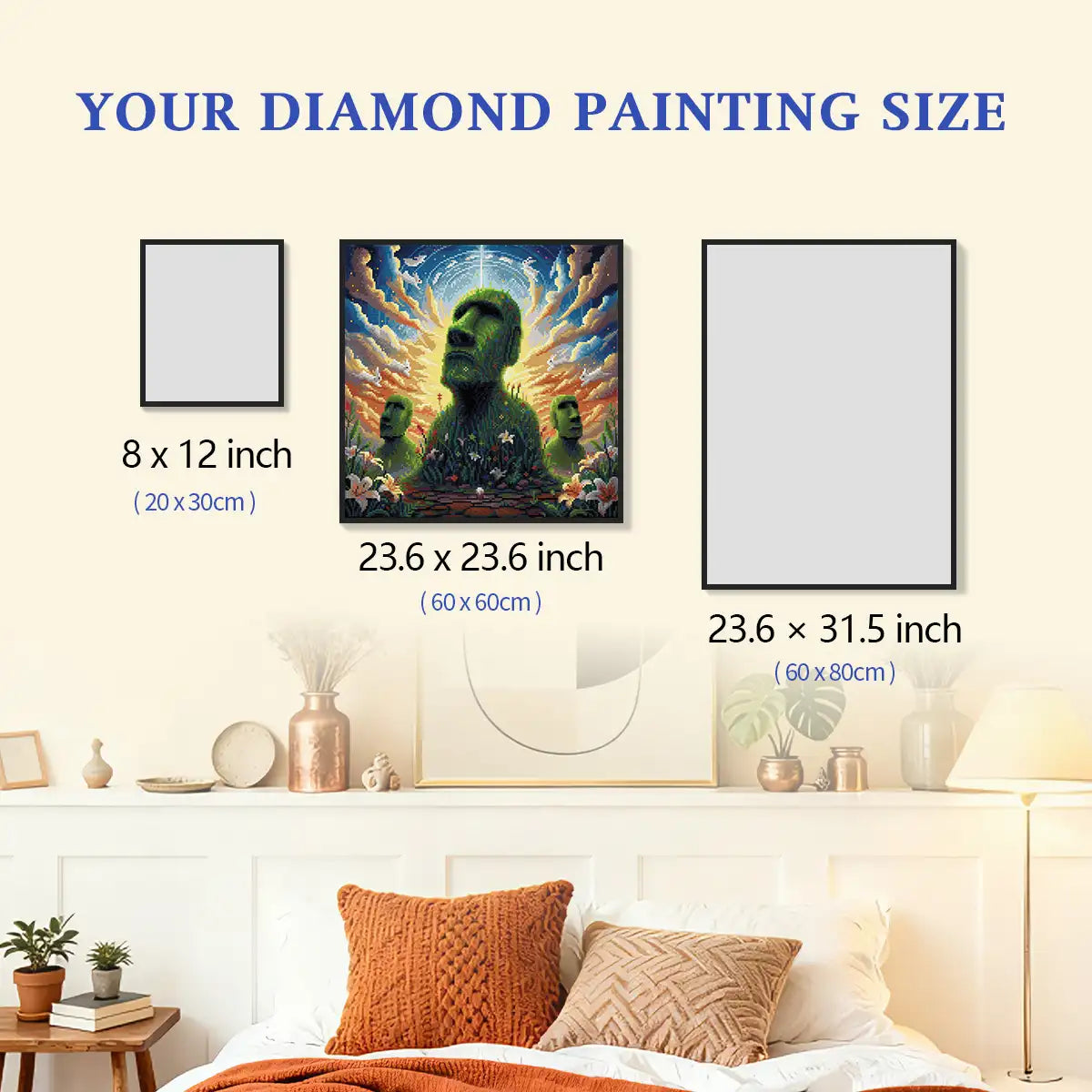 Moai Easter diamond painting size comparison reference chart - FEELOOK Art