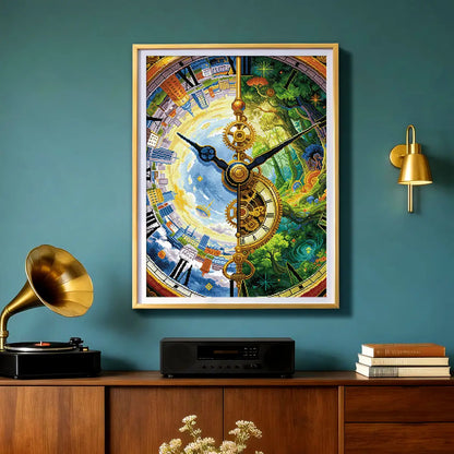 Artistic living space inspiration featuring a mystical timepiece painting - FEELOOK Art