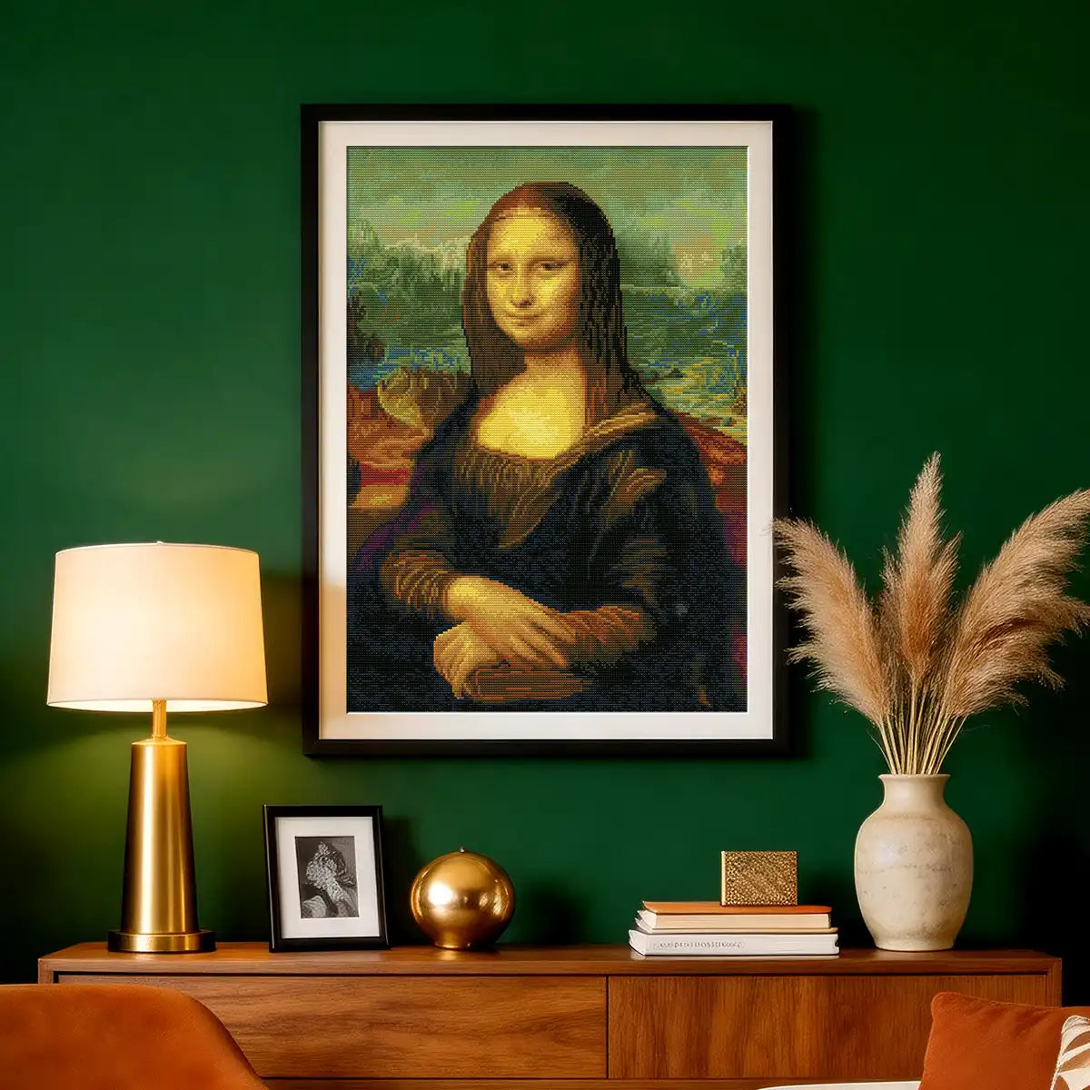 Mona Lisa diamond painting displayed in sophisticated living room with timeless artistic atmosphere - FEELOOK Art