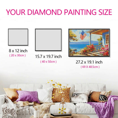 Size guide of My Home painting on wall, fits well in various spaces.