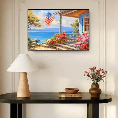 My Home diamond painting on wall, ideal for family or living spaces.