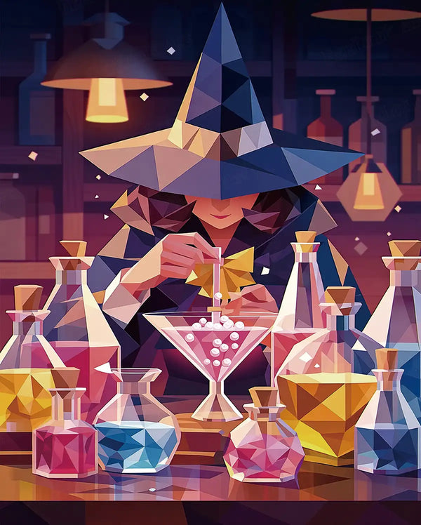 Mystic Alchemy Workshop Witch Potion Lab Low Poly Art Diamond Painting Kit - FEELOOK Art