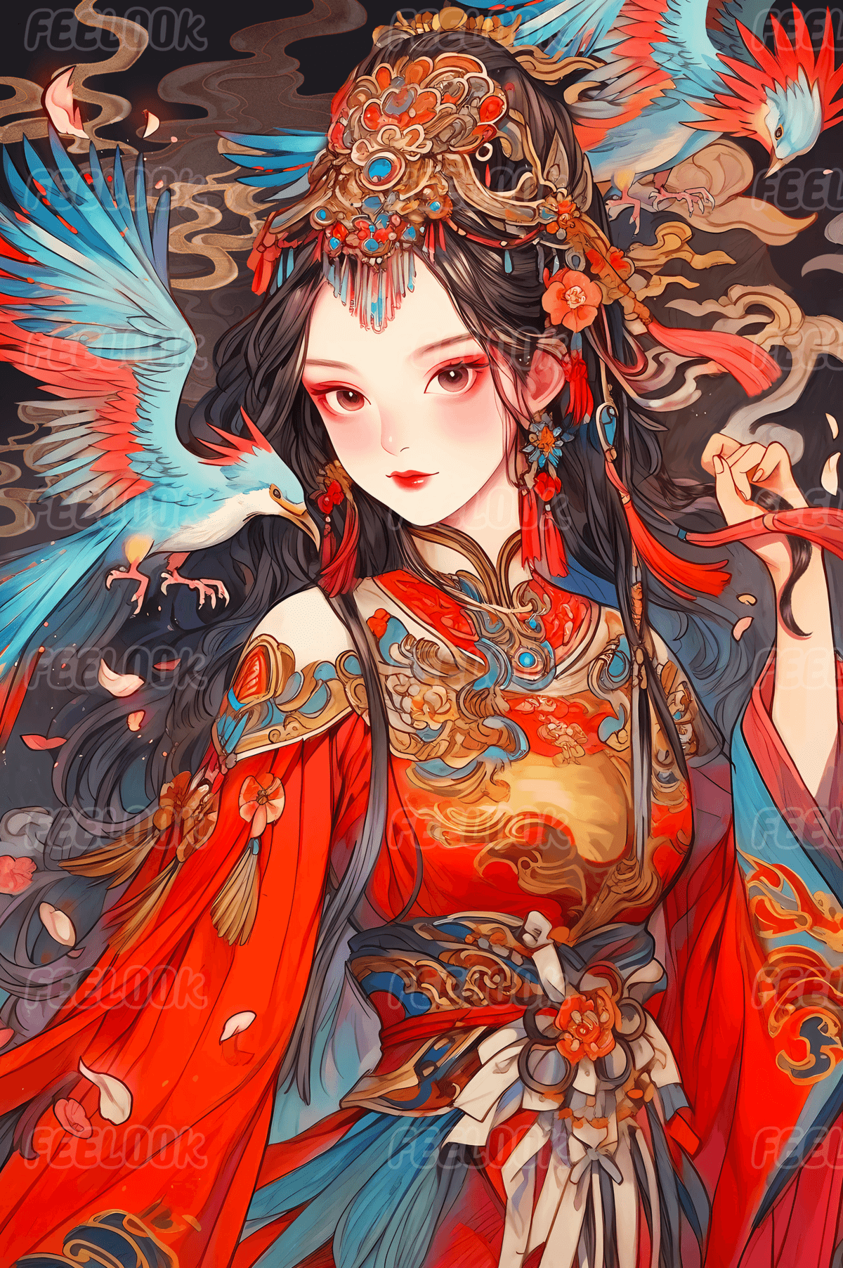 Mystic Maiden diamond painting full view, featuring a mystical woman with flowing hair.