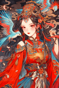 Mystic Maiden diamond painting full view, featuring a mystical woman with flowing hair.