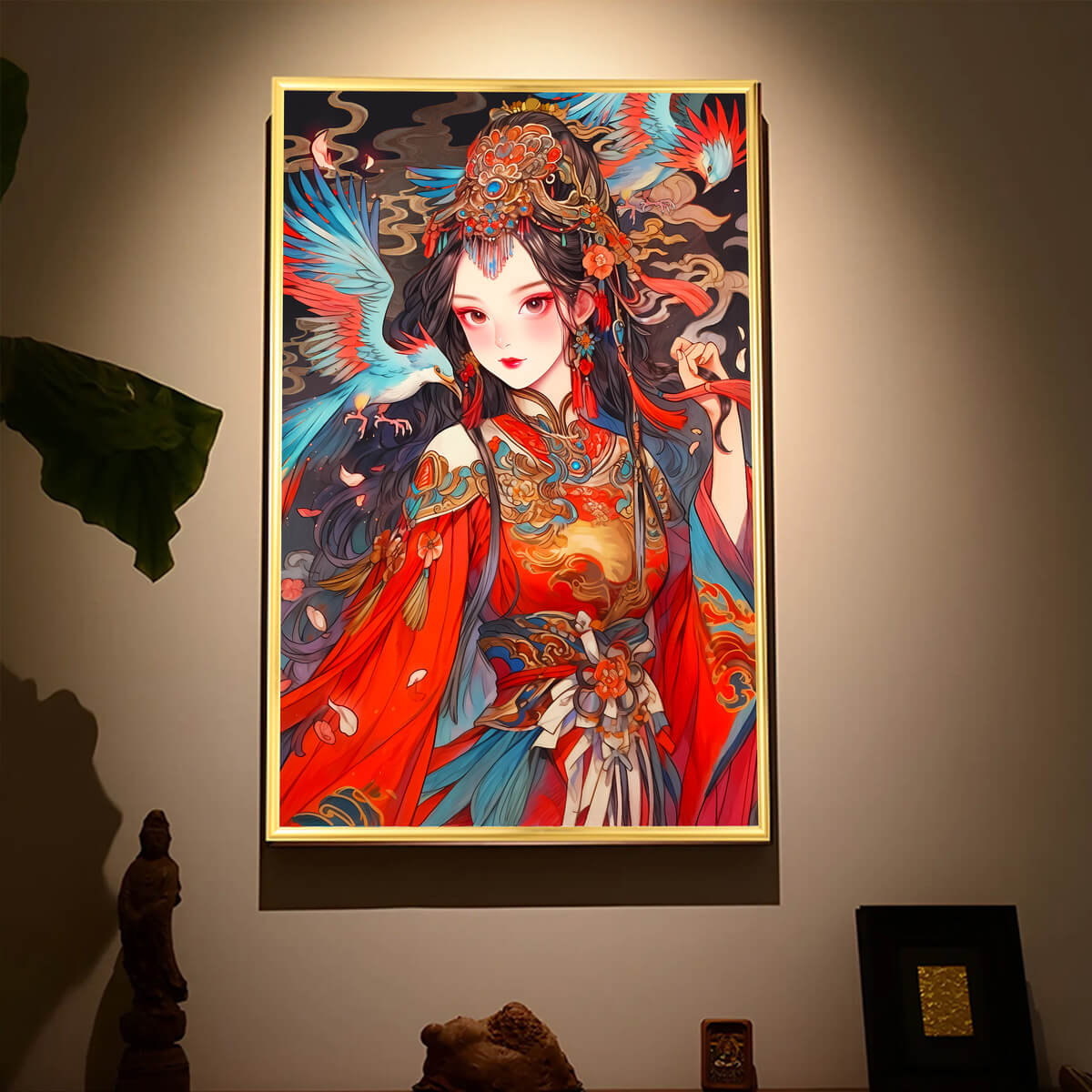 Mystic Maiden diamond painting on wall, perfect for a fantasy-themed room.