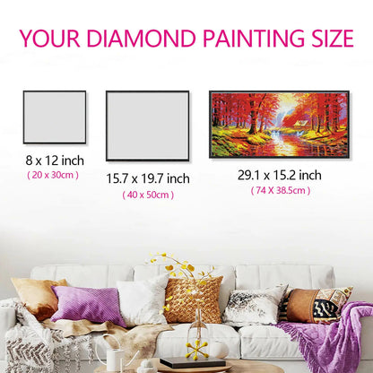 Size reference of Nature’s Palette diamond painting canvas with hands, beginner-friendly round drill kit.