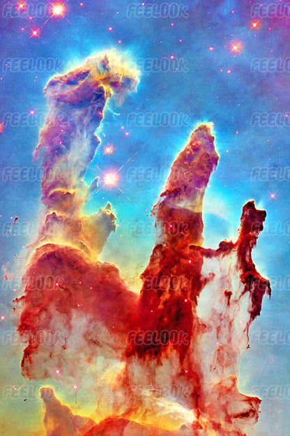 Nebula Peaks diamond painting kit with full drill round diamonds featuring cosmic nebula shaped like mountain peaks.