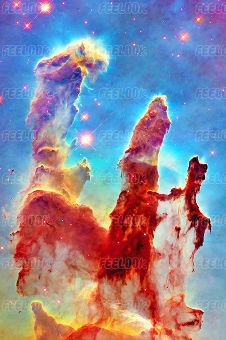 Nebula Peaks diamond painting kit with full drill round diamonds featuring cosmic nebula shaped like mountain peaks.
