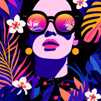Neon Reflections full drill 5D diamond painting kit with tropical pop art portrait and sunglasses - FEELOOK Art